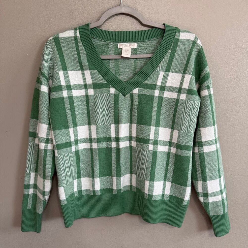 Christian Siriano women’s green plaid v-neck sweater size medium